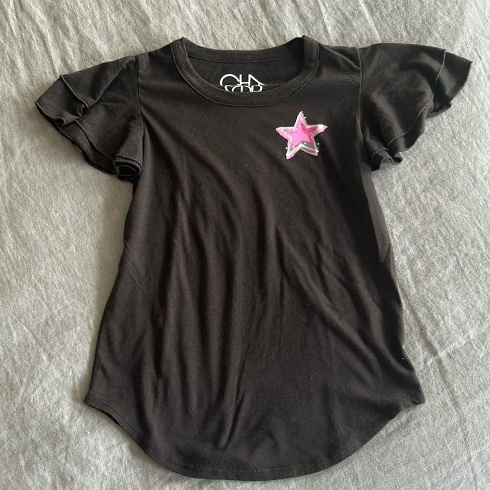 Chaser Black Short Sleeve Tee with Pink Star Patch
